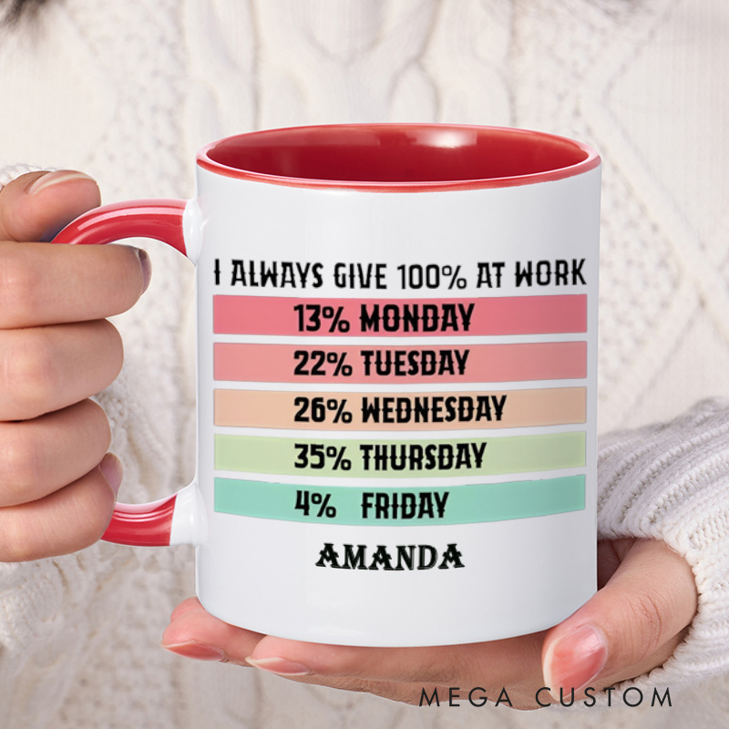 Personalized Mug with Funny I Aways Give 100 Percent at Work Design Creative Gift for Office Worker