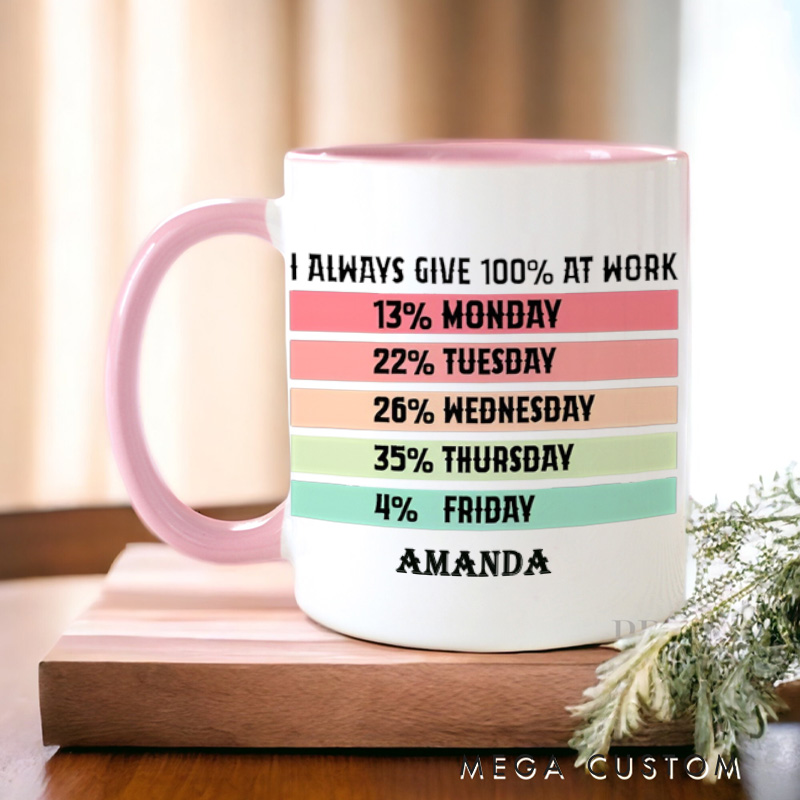 Personalized Mug with Funny I Aways Give 100 Percent at Work Design Creative Gift for Office Worker