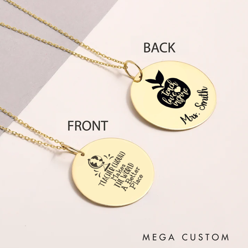 Personalized Teacher Engraved Necklace Teacher Makes the World a Better Place Design Necklace Thank You Gift for Teachers
