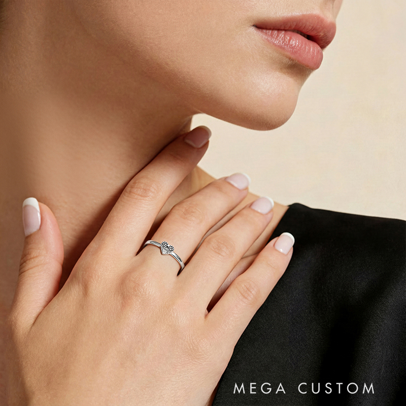 Personalized Angel Wing Heart Ring with Engraved Name Sterling Silver Memorial Jewelry