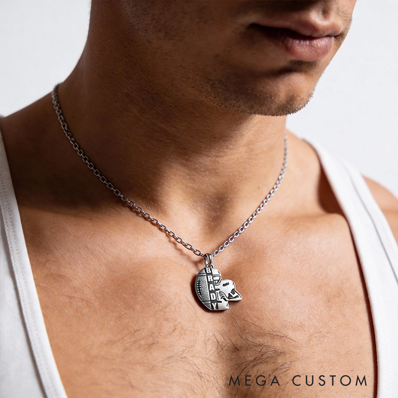 Personalized Custom American Football Necklace Personalized Engraved Pendant 925 Sterling Silver Sports Jewelry Gift for Player or Fan 925 Sterling Silver 