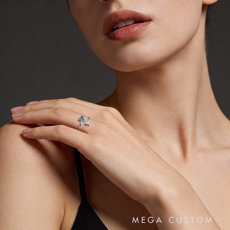 Personalized Romantic Arrow of Love Adjustable Ring in Sterling Silver with Custom Text