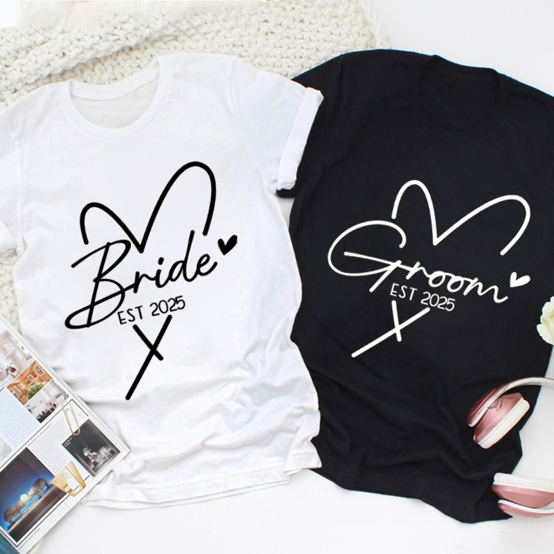 Personalized Bride and Groom with Heart Wedding Couple Classic T-Shirt