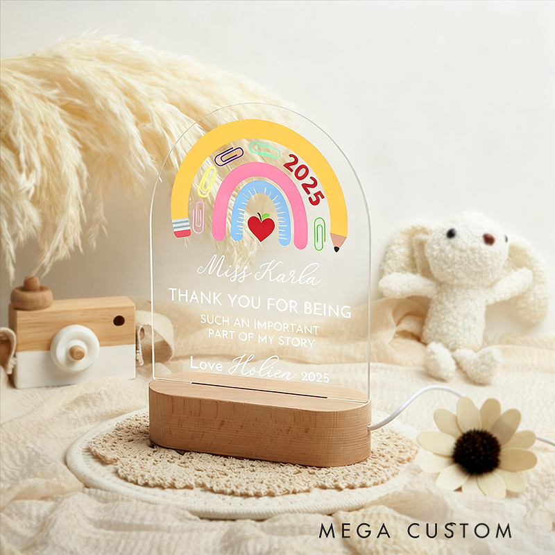 Personalized Teacher LED Desk Lamp with Teacher Rainbow Design Unique Gift for Teachers