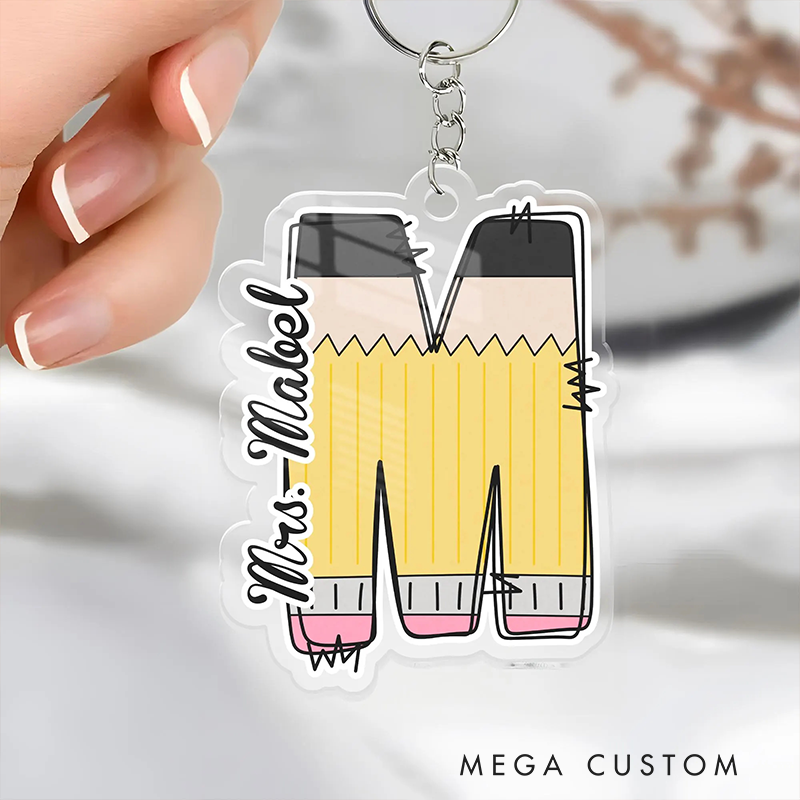 Personalized Teacher Acrylic Keychain with Pencil Design Teacher Appreciation Gift Favorite Educator Backpack Tag Gift