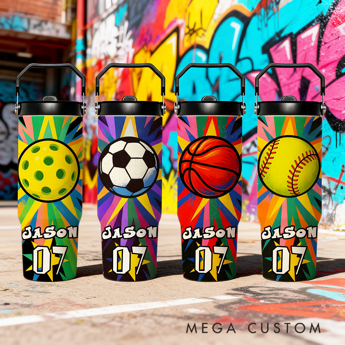 Personalized 30oz Sports Travel Mug, Customizable with Sport Type, Name, and Number, Making It The Perfect Gift for Athletes and Fans.