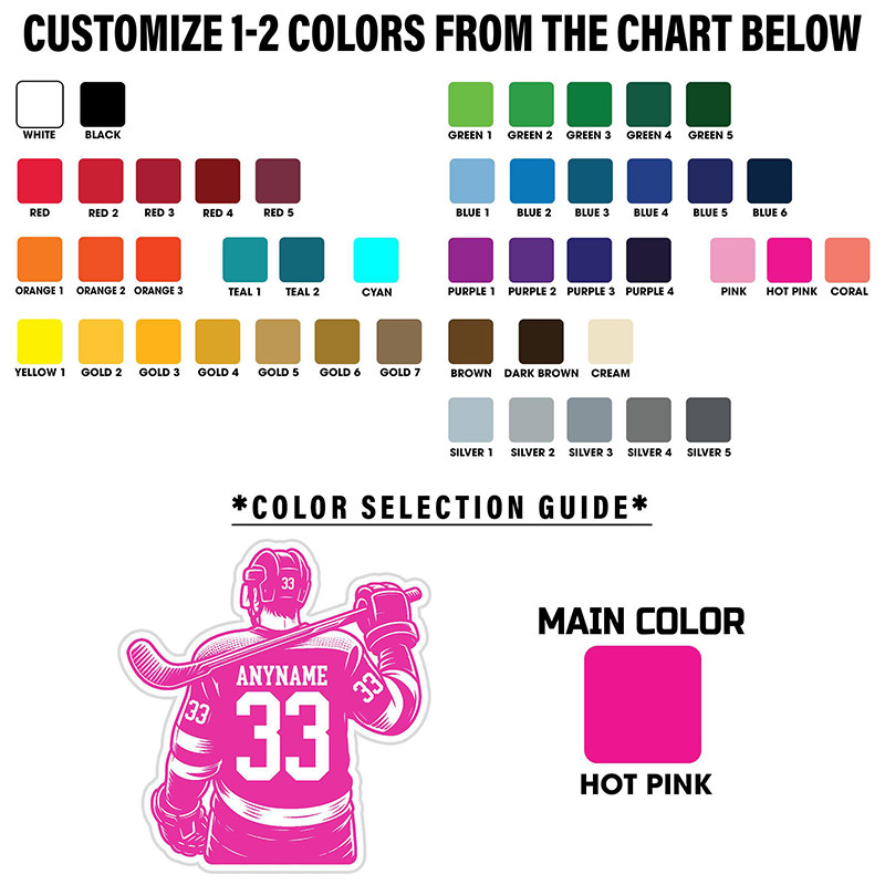 Personalized Hockey Player Back View Sticker and Custom Name and Number