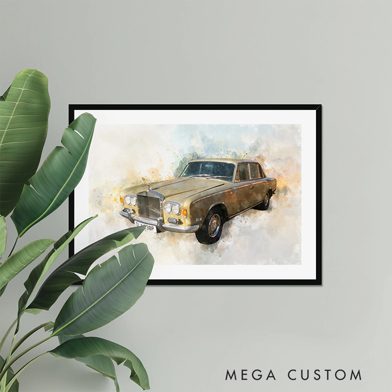 Personalized Classic Car Watercolor Portrait Custom Car Artwork from Photo Unique Driver Gift Vintage Auto Art Print for Car Lovers