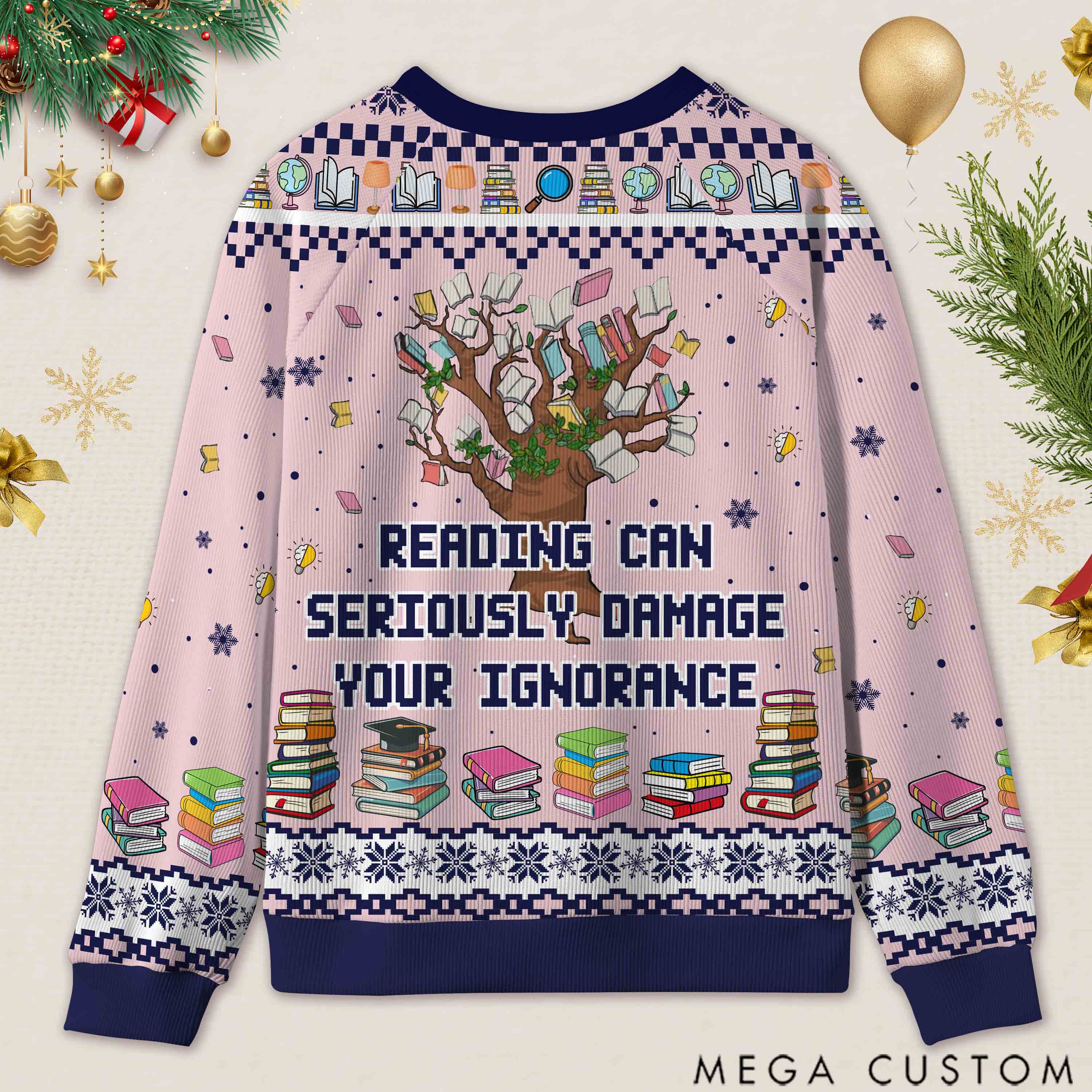 Personalized Funny Library Ugly Sweater Holiday Gift for Librarians