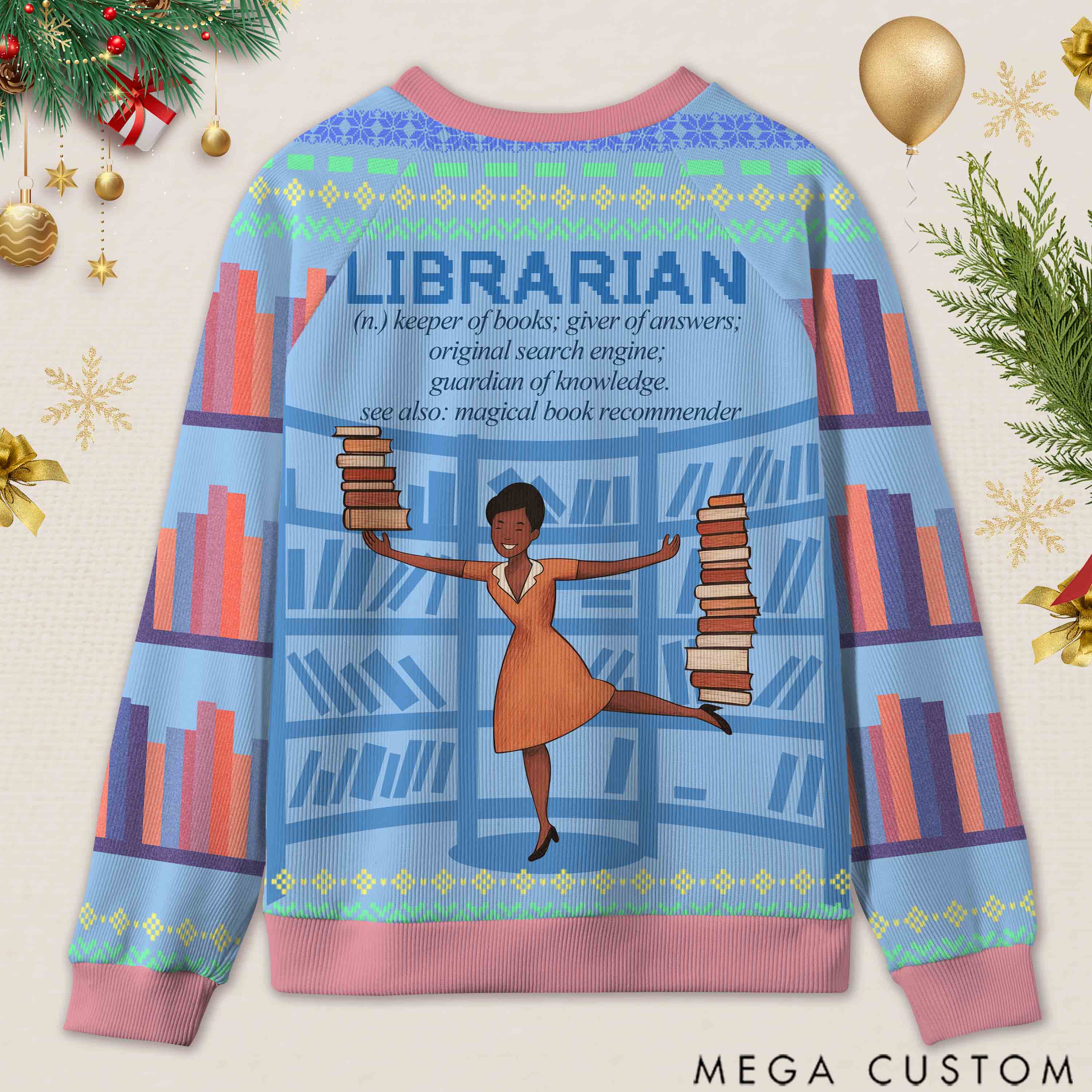 Personalized Book Lover's Dream Job Ugly Sweater Holiday Gift for Librarians