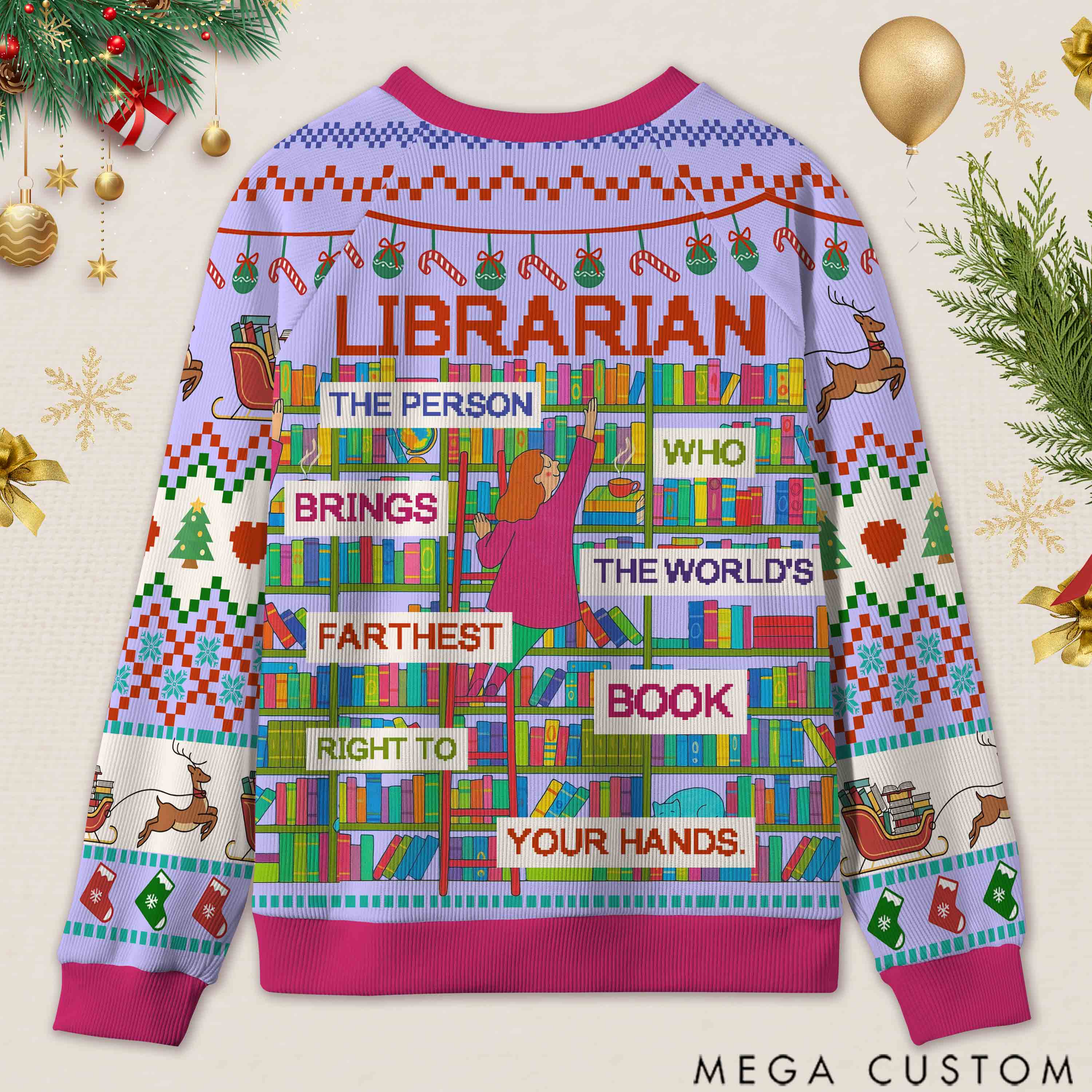 Personalized Book Lifting Workout Humor Ugly Sweater Office Holiday Party Gift for librarian