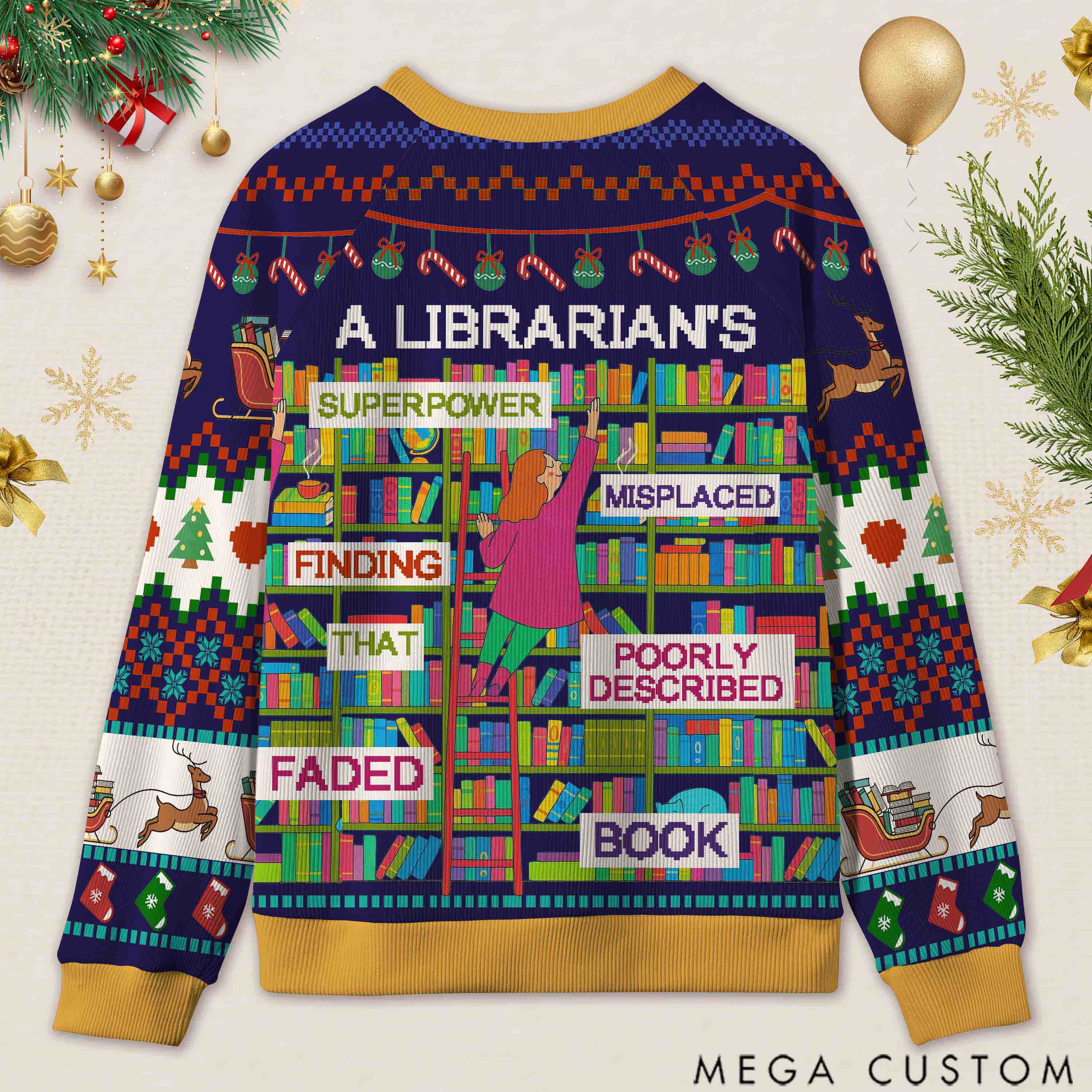 Personalized Librarian Superpowers Funny Ugly Sweater Office Holiday Party Gift for librarian