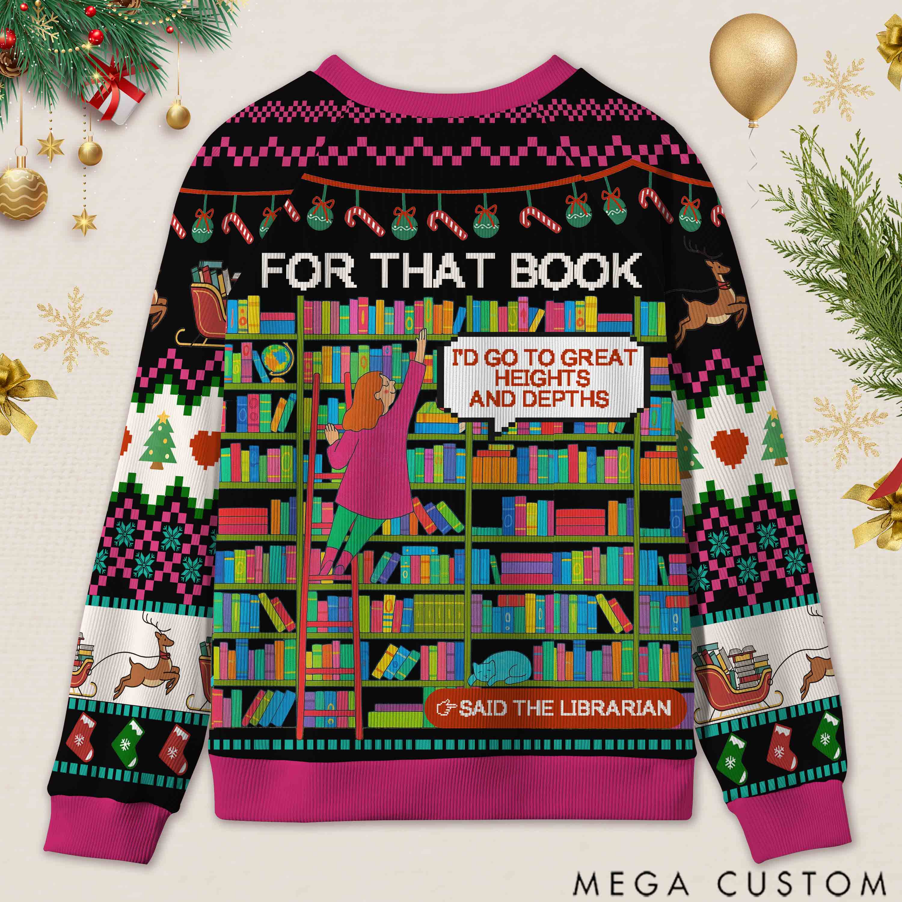 Personalized Library Slogan Witty Ugly Sweater Holiday Gift for Librarians