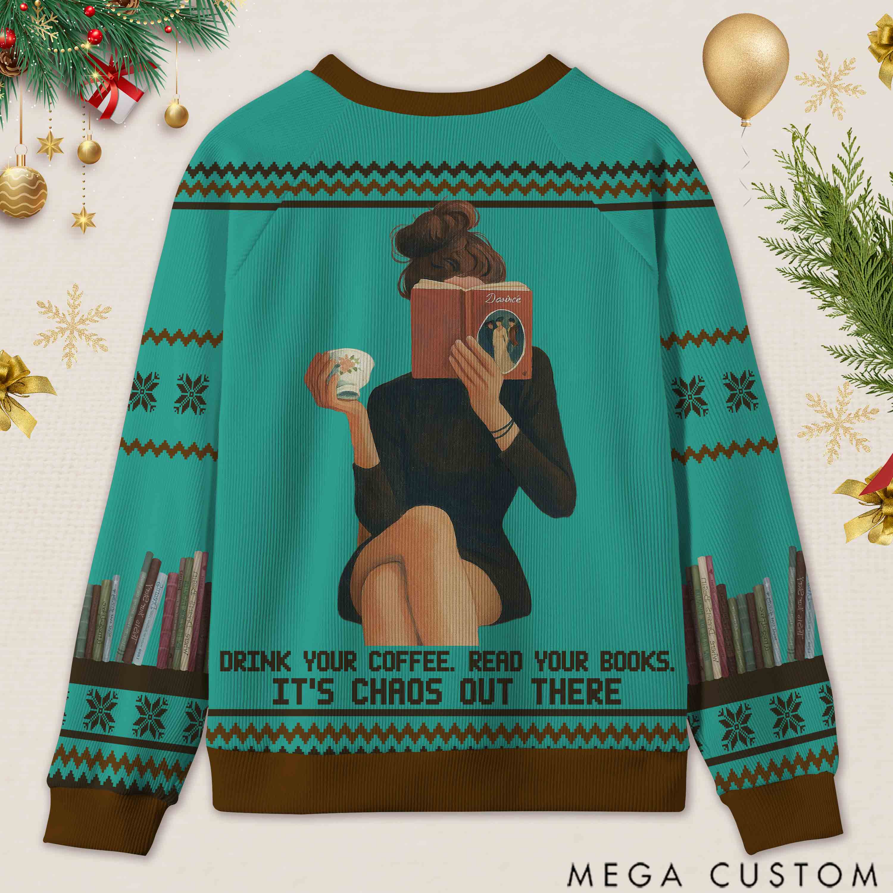 Personalized Bookish Barista Tranquil Reading Ugly Sweater Holiday Gift for Book Lovers