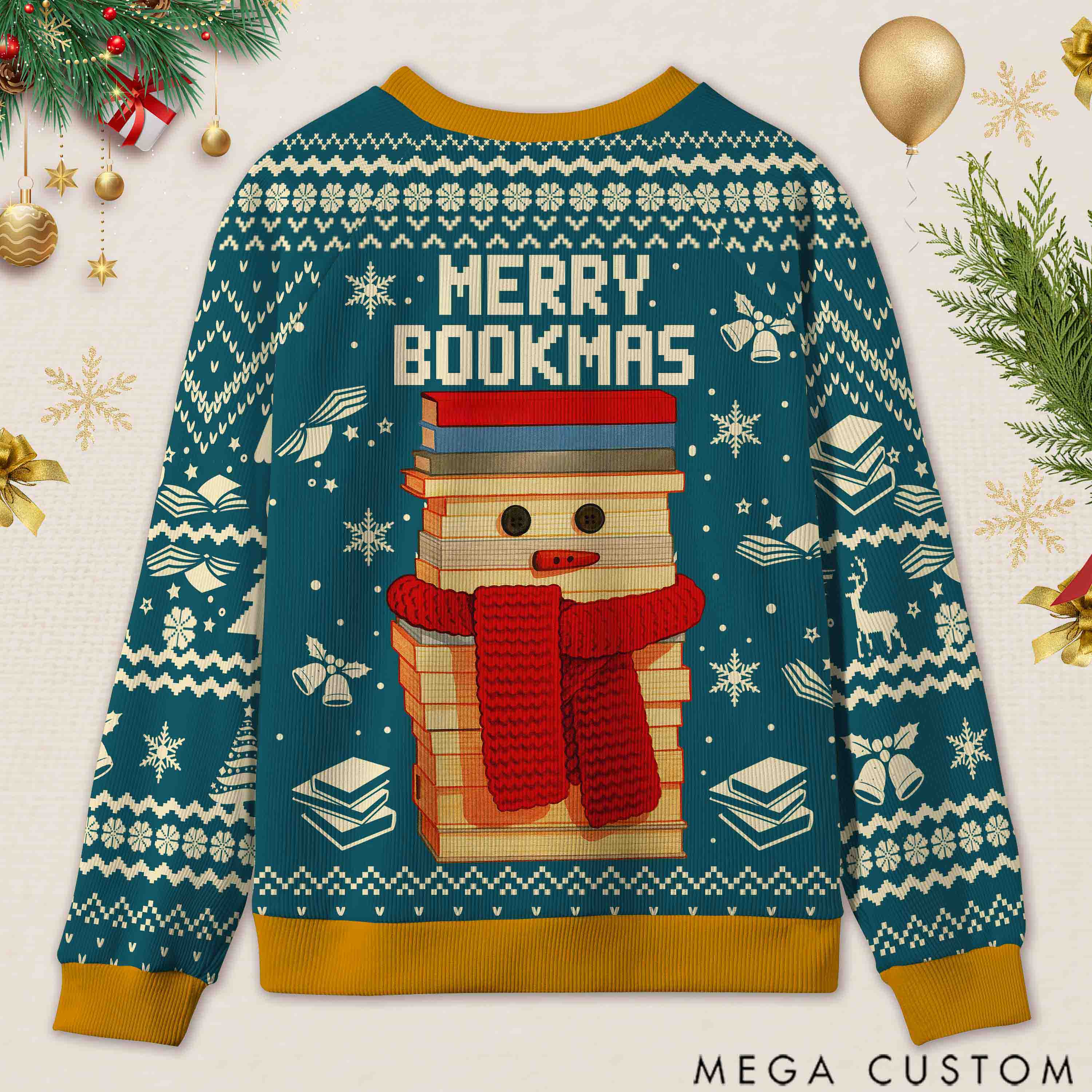 Personalized Bookish Christmas Cozy Ugly Sweater Festive Gift for Book Lovers