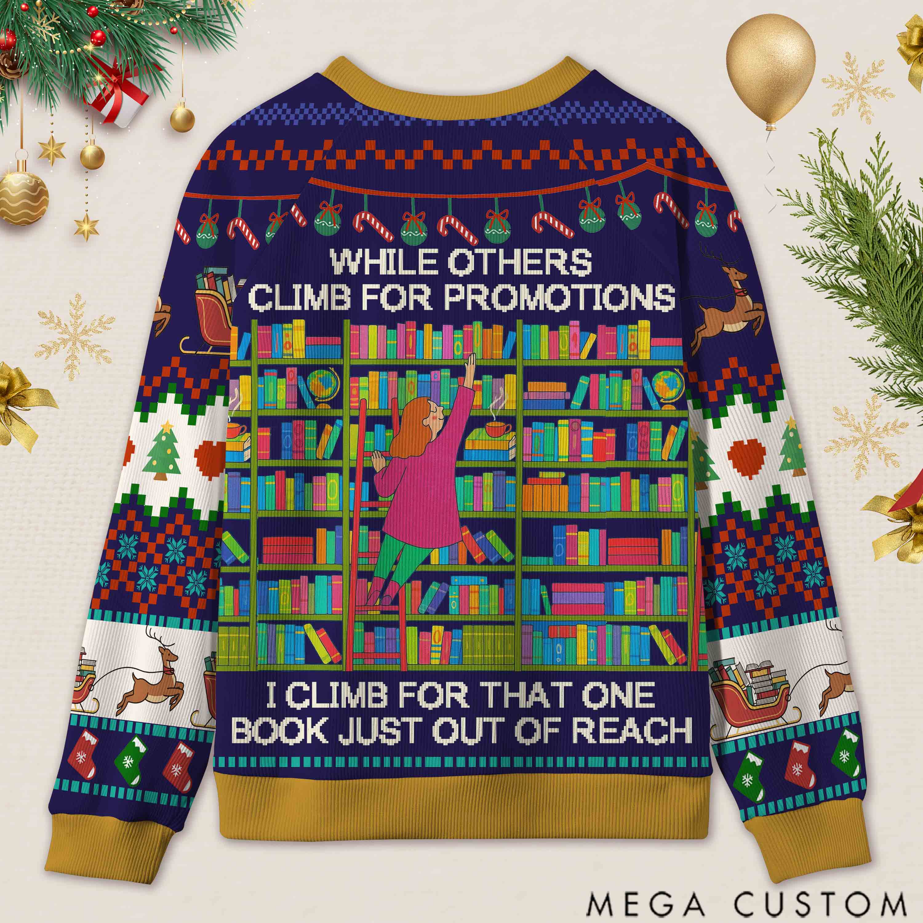 Personalized Library Fun Phrase Ugly Sweater Holiday Gift for Librarians