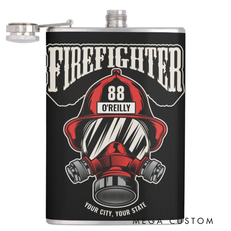Personalized Stainless Steel Flask Custom Firefighter Name Flask Gift for Firefighters