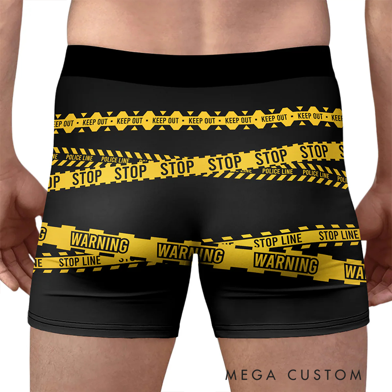 Personalized Funny Face Photo My Zone Police Line Design Men's Boxer Briefs Gift for Boyfriend and Husband