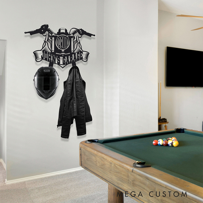 Personalized Metal Motorcycle Helmet Custom Name Jacket Holder Gift for Biker and Motorcycle Fans