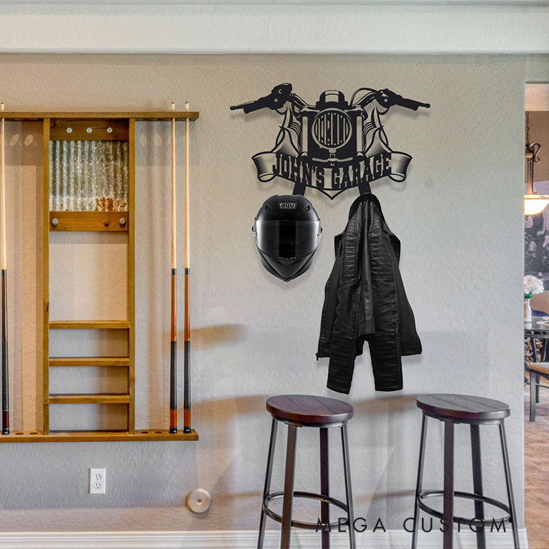 Personalized Metal Motorcycle Helmet Custom Name Jacket Holder Gift for Biker and Motorcycle Fans