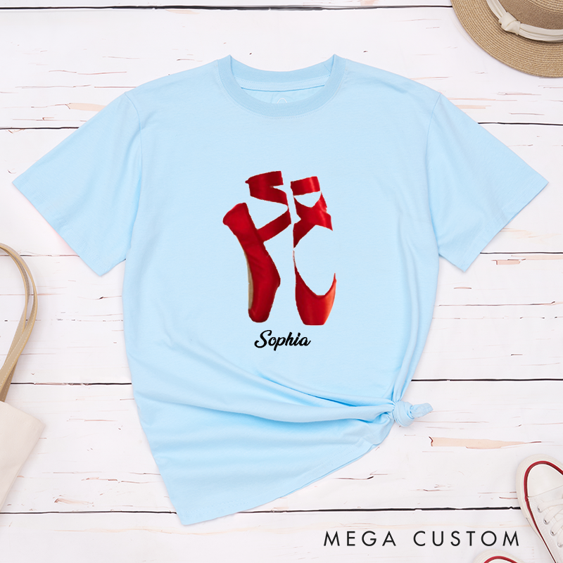 Personalized Ballet Dance Shoes Classic T-Shirt Custom Red Pointe Slippers Gift for Dancers Ballet Lovers Unique Dancewear Apparel Birthday Present 