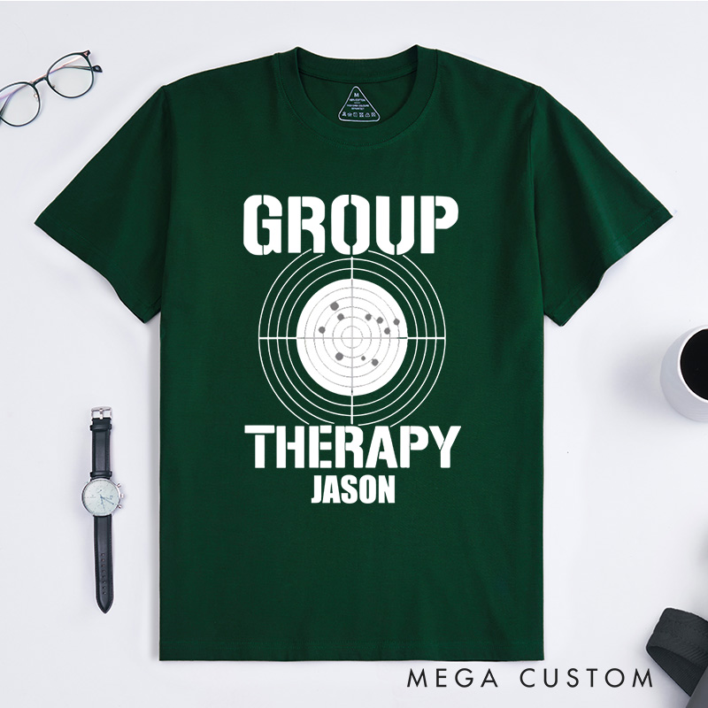 Personalized Group Therapy Target Practice Shooting Range Humor Gun Lover Men's T-shirt Cancer Warrior Gift