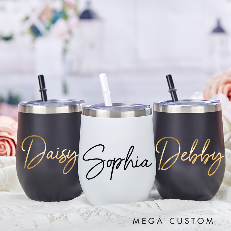 Personalized Name Wine Tumbler With Lid Name Glass For Her Party Favor