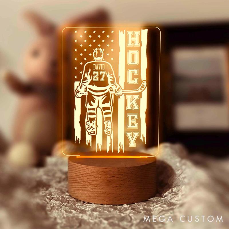 Personalized Ice Hockey LED Night Light with Custom Player Name and Number for Team Gift