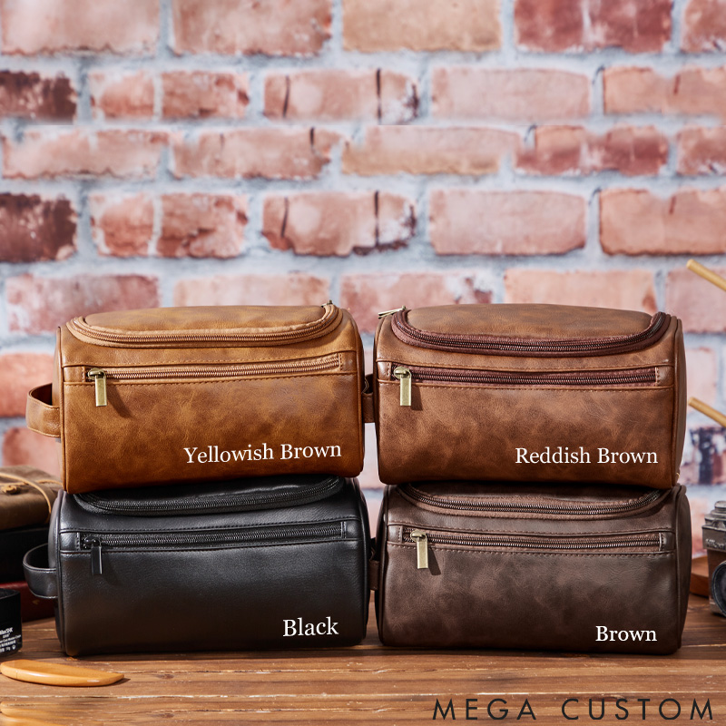 Personalized Leather Toiletry Bag Custom Names Dopp Kit Gift for Outdoors Hiking Camping Travel Lover