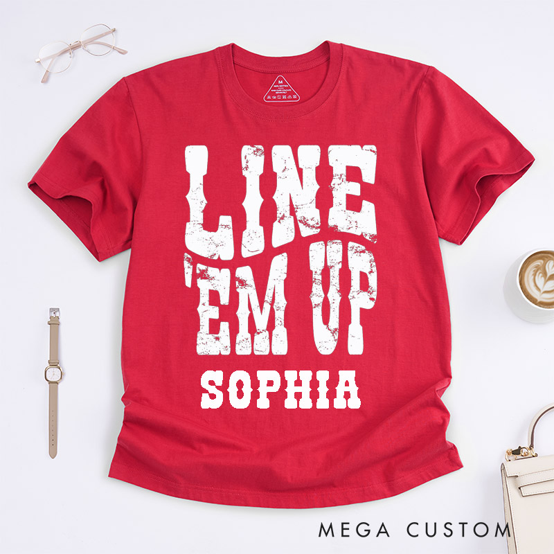 Personalized Line Em Up Western Style Unisex Classic T-Shirts Custom Name Cowboy Rodeo Gift for Men Women Birthday Present for Friends Family