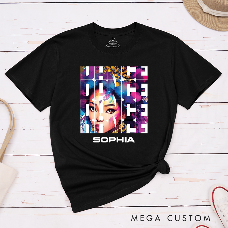 Personalized Dance Themed Boxy Graphic Classic T-Shirts Vibrant Colorful Art Dance Lovers Unique Birthday Present for Friends Family