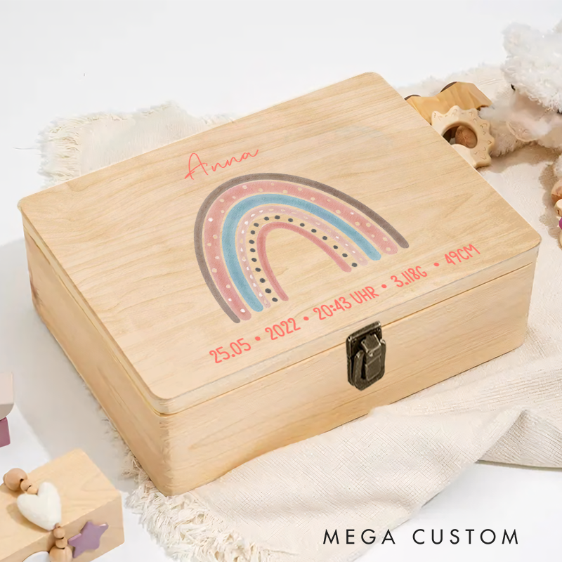 Personalized Memory Box Baby Pink Rainbow Gift for Birth Christening Gift