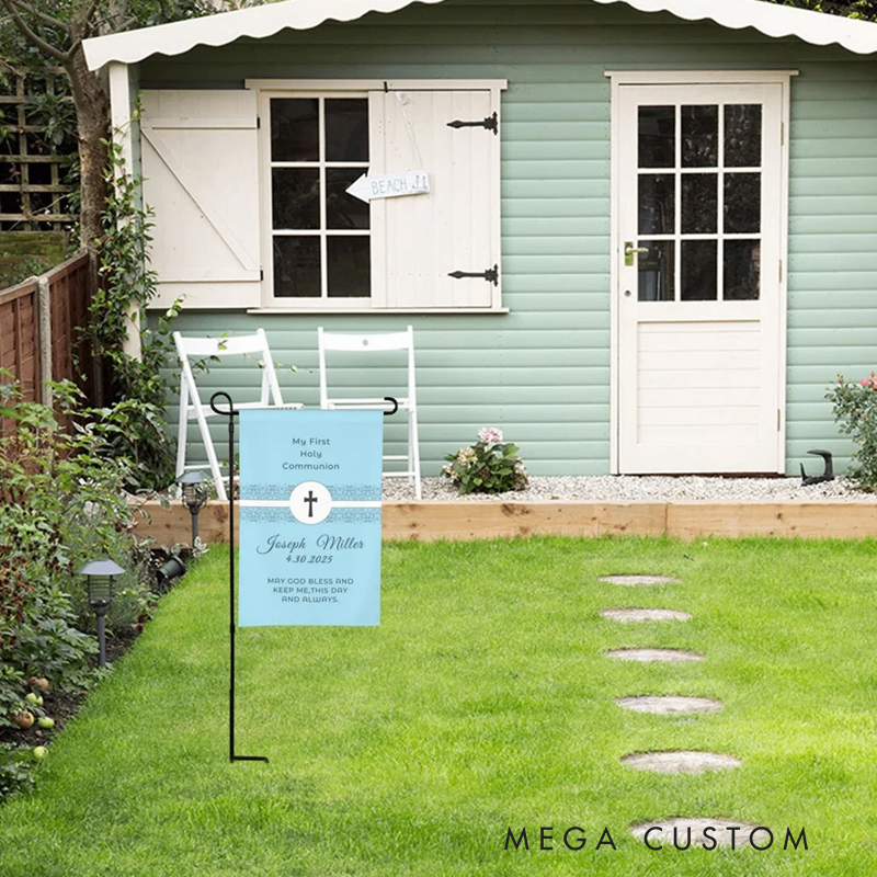 Personalised My First Communion Garden Flag with Name and Date Christian Home Decor Gardon Decor Gift for Family and Friends