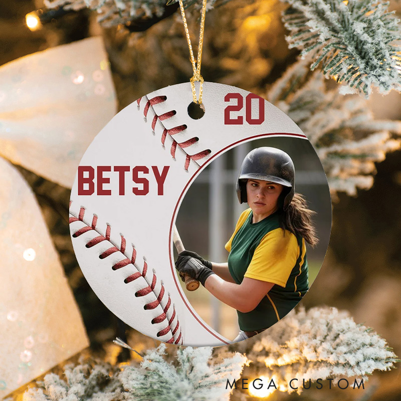 Personalized Baseball Christmas Ornament with Custom Photo, Name, and Number