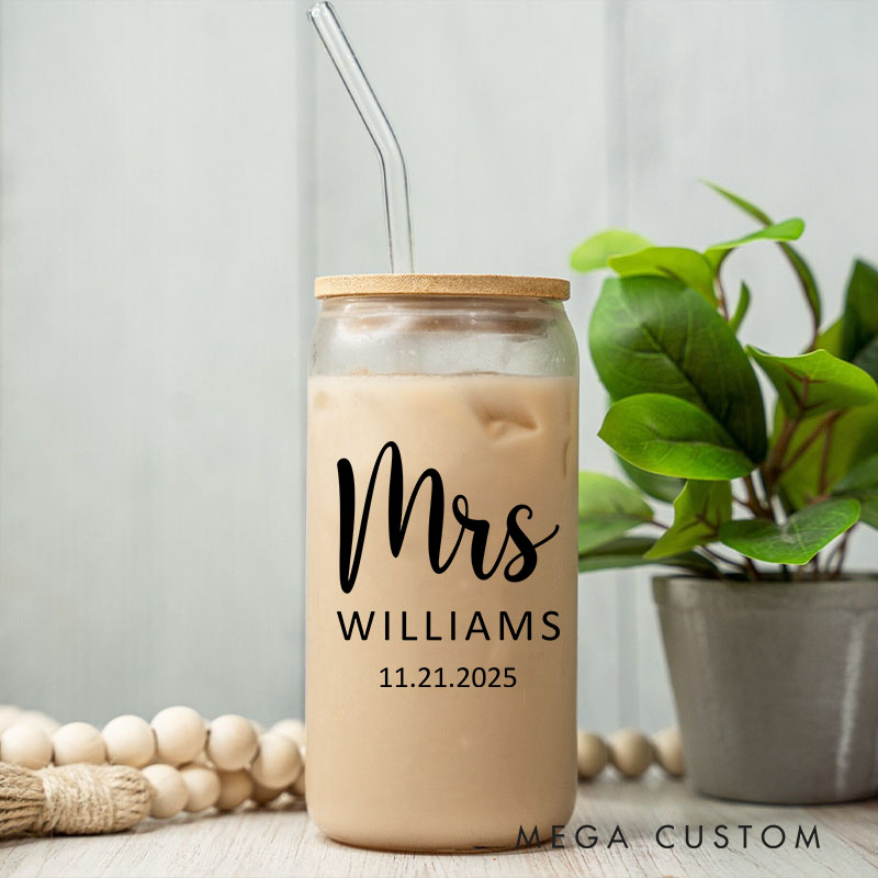 Personalized Mr and Mrs Anniversary Glass Cup Couple Water Bottle with Name Couple Glass Coffee Cup for Anniversary