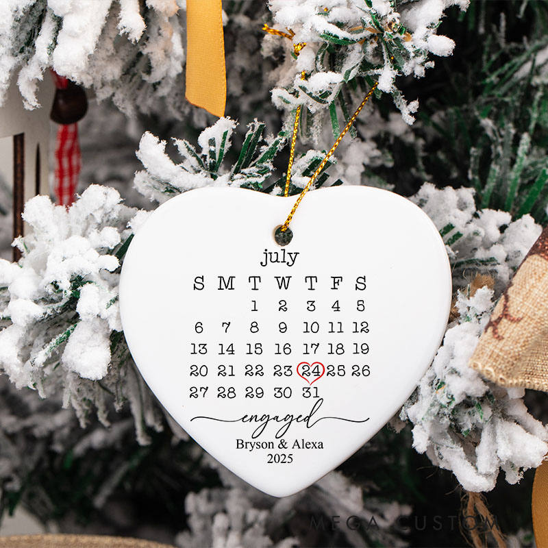 Personalized Engaged Date Christmas Ornament Couple Engagement Name and Date Ornament
