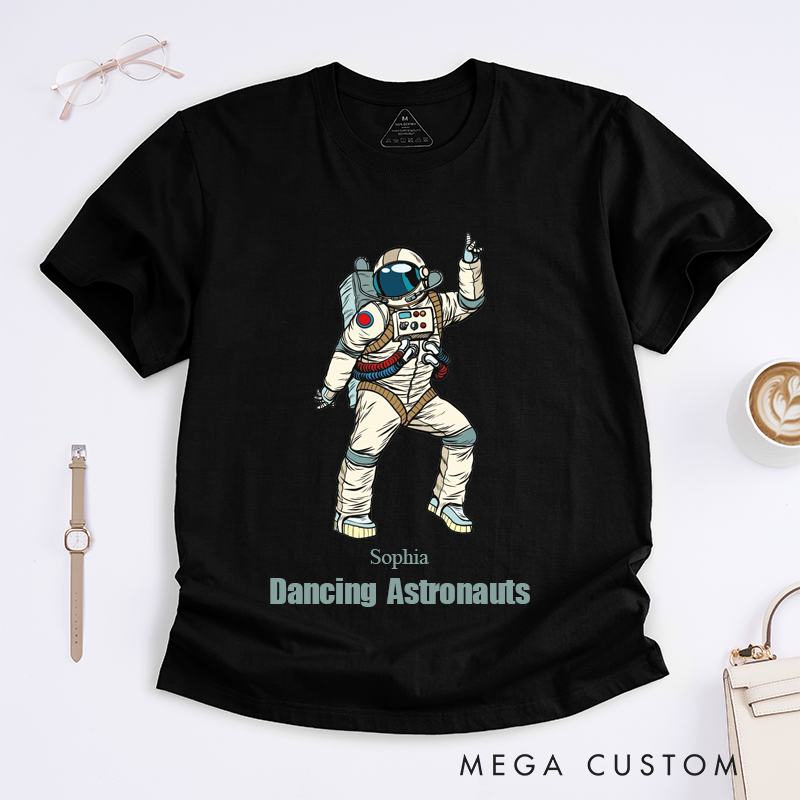 Personalized Dancing Astronaut Classic T-Shirts Custom Name Gift for Dance Enthusiasts Dancing Graphic Tee for Women Friends Dancers