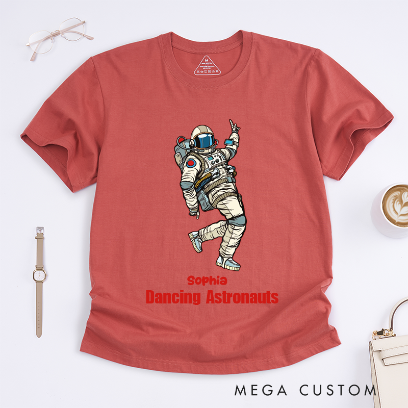 Personalized Dancing Astronaut Classic T-Shirts Custom Name Gift for Dance Enthusiasts Dancing Graphic Tee for Women Friends Dancers