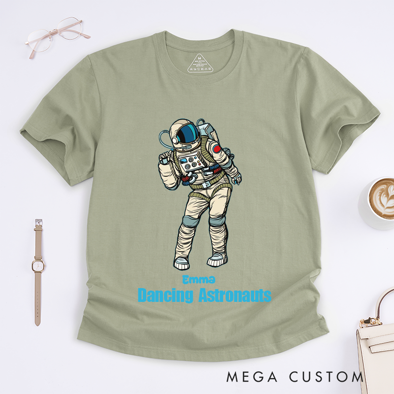 Personalized Dancing Astronaut Classic T-Shirts Custom Name Gift for Dance Enthusiasts Dancing Graphic Tee for Women Friends Dancers