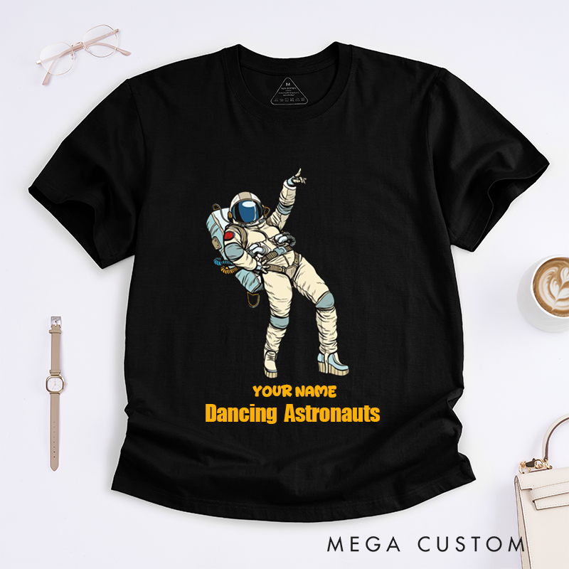 Personalized Dancing Astronaut Classic T-Shirts Custom Name Gift for Dance Enthusiasts Dancing Graphic Tee for Women Friends Dancers