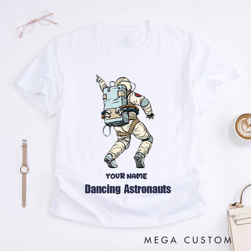 Personalized Dancing Astronaut Classic T-Shirts Custom Name Gift for Dance Enthusiasts Dancing Graphic Tee for Women Friends Dancers