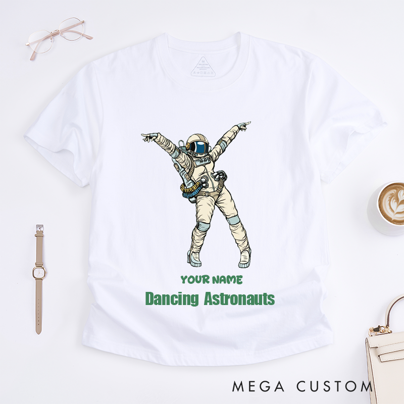 Personalized Dancing Astronaut Classic T-Shirts Custom Name Gift for Dance Enthusiasts Dancing Graphic Tee for Women Friends Dancers