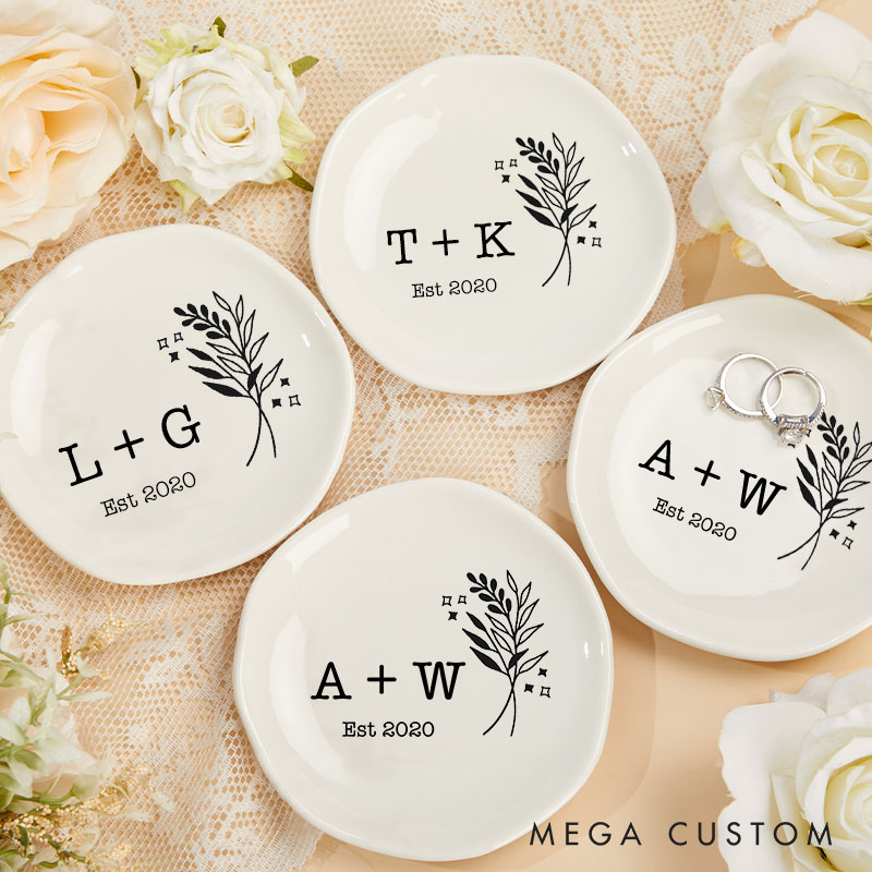 Personalized Couple Initials Ring Dish 20th Anniversary Gift Ring Holder for Her Girlfriend Gift