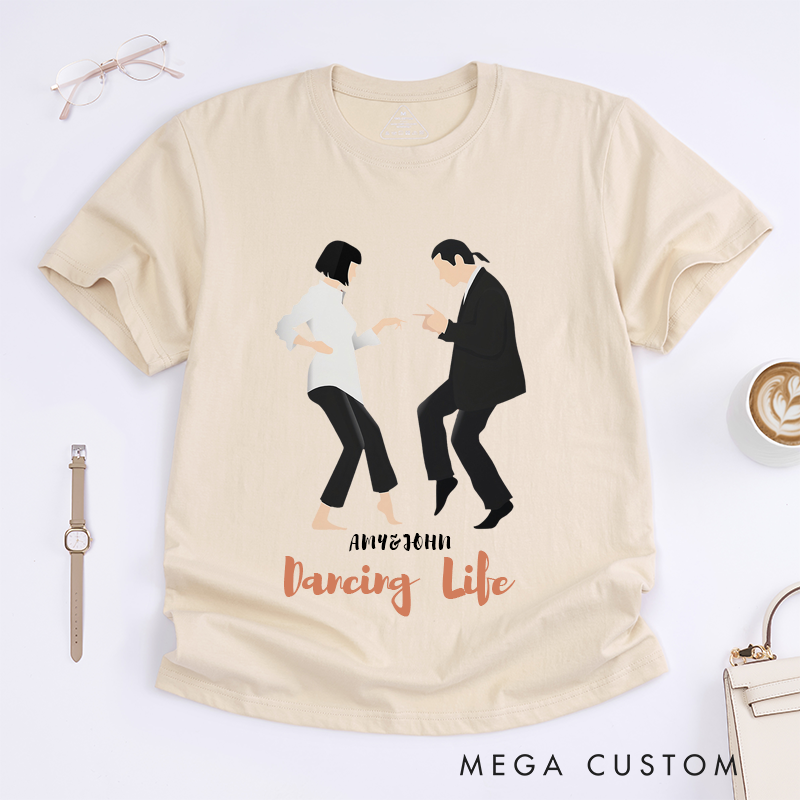 Personalized Pulp Fiction Vintage Classic T-Shirts Custom Name Gift for Couples Friends Dancing Life Unique Birthday Present