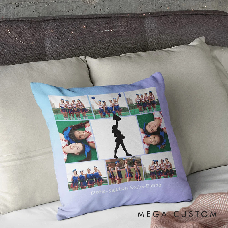 Personalized Cheerleading Photo Collages Throw Pillow with Custom Text