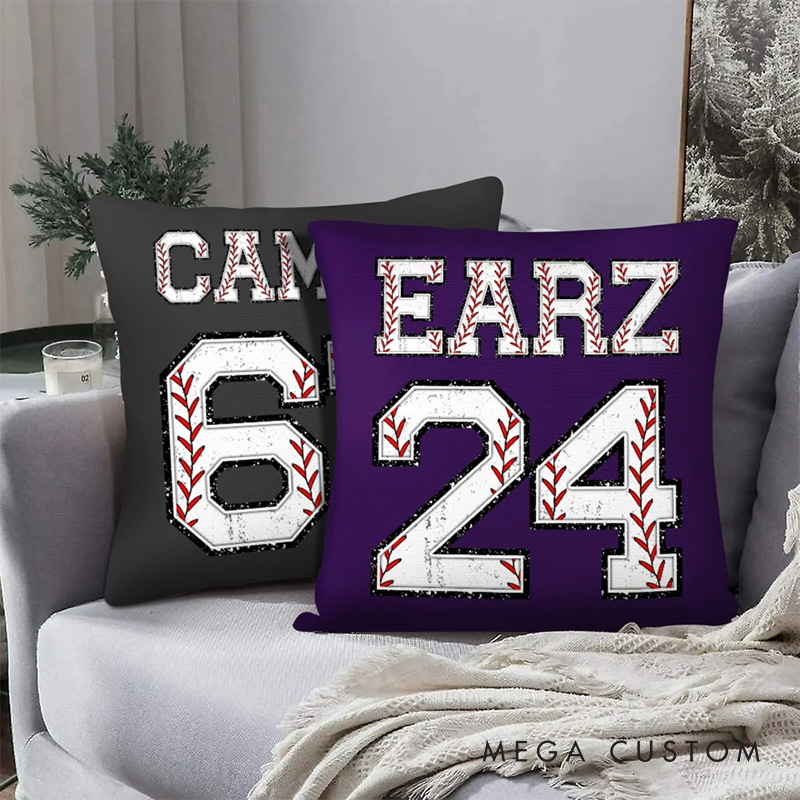 Personalized Multicolor Baseball Sports Theme Throw Pillow with Custom Player Name and Number