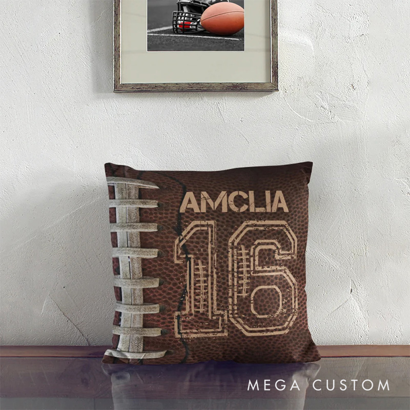 Personalized American Football and Rugby Design Throw Pillow with Custom Name and Number