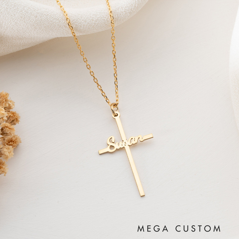 Personalized Cross Name Pendant Necklace for Women Religious Jewelry Christening Baptism Gift for Women Christian Gift for Her