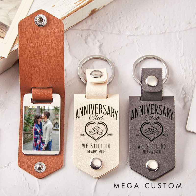 Personalized Leather Photo Key For Him Her Valentines Anniversary Gift for Couple Anniversary Gift Keychain