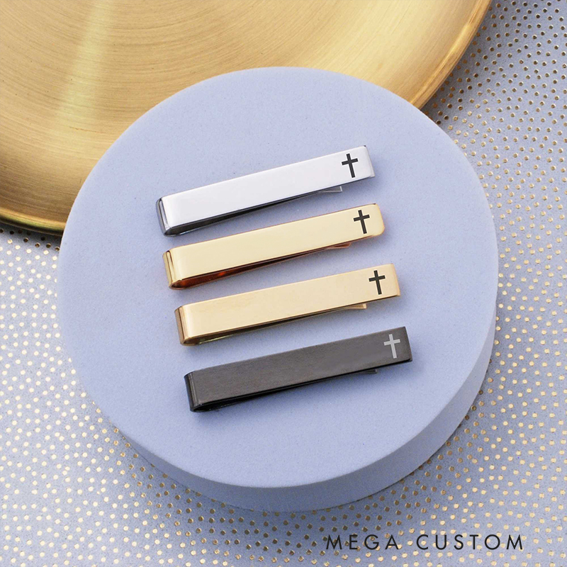 Personalized Name and Date Cross Tie Clip for Pastor Religious Tie Bar Gift for Priest Engraved Officiant Gift for Christian Wedding Confirmation Gift